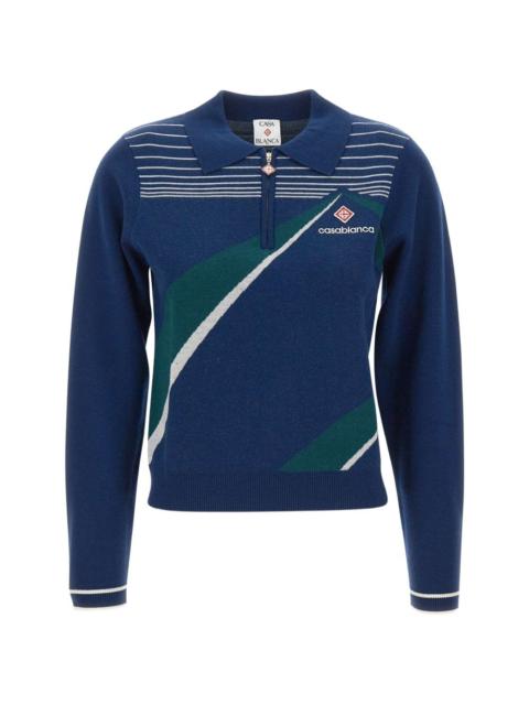 CASABLANCA Pyramid Jacquard zip-neck polo shirt