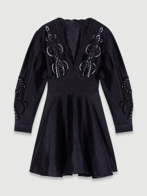 maje Short embroidered linen dress