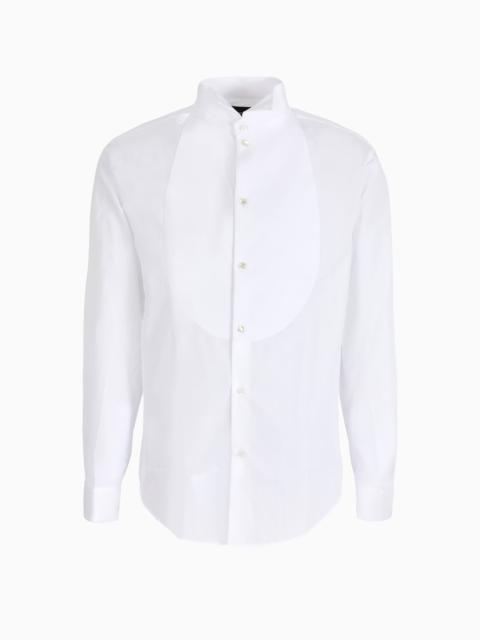 Poplin shirt with waffle plastron front