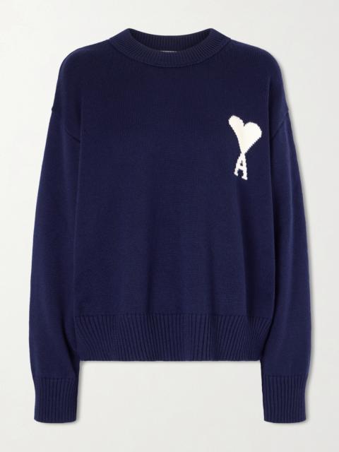 AMI Paris Intarsia Wool And Cotton-blend Sweater
