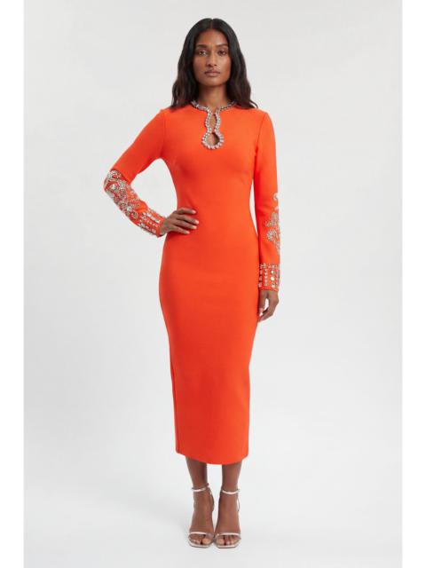 KAREN MILLEN Figure Form Bandage Knit Embellished Wide Sleeve Midi Dress