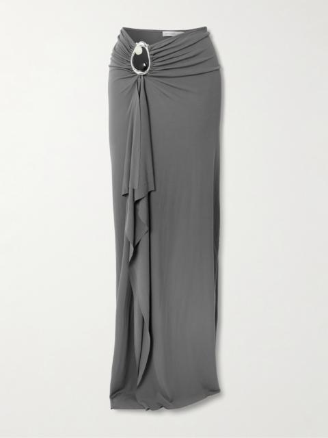 CHRISTOPHER ESBER Orica Asymmetric Embellished Ruched Draped Jersey Maxi Skirt