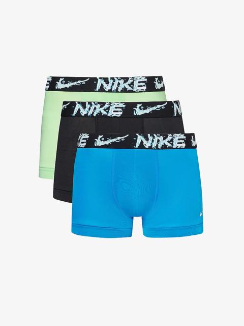 Logo-waistband pack of three recycled polyester-blend trunks