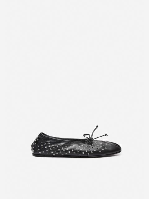 MAGDA BUTRYM Gathered ballet flats in black studded leather