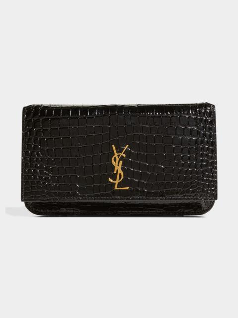 YSL Croc-Embossed Phone Holder Shoulder Bag