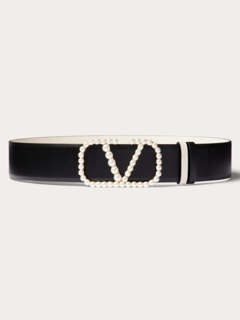 Valentino VLOGO SIGNATURE REVERSIBLE BELT IN SHINY CALFSKIN WITH PEARLS 40 MM