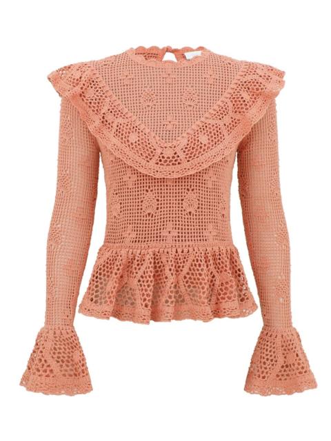 Zimmermann ROSELIGHT CROCHET FRILL BLOUSE