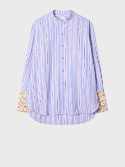 Paul Smith Women's Light Blue Bengal Stripe Grandad Shirt with Contrast Cuffs