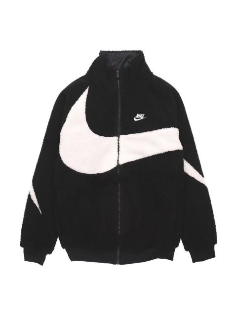 Nike Nike 큰 Swoosh 큰 로고 어린 양 모직 체재 온난한 대 고리 재킷 검정 백색 DH2474-011