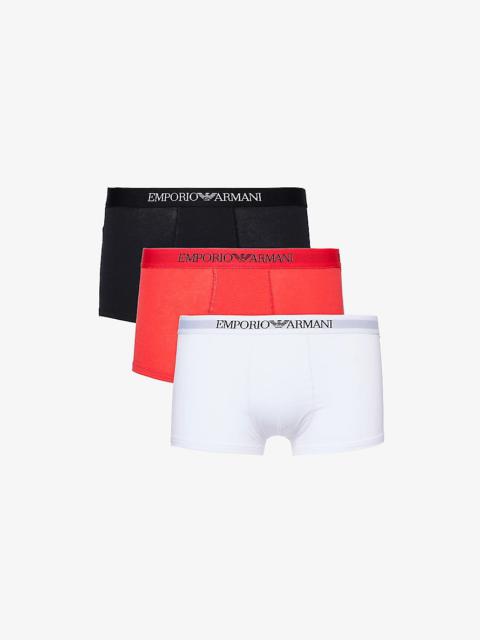 EMPORIO ARMANI Branded-waistband pack of three cotton-jersey trunks