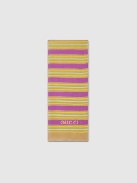 GUCCI Striped printed silk cotton scarf