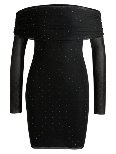 HUGO STRETCH-MESH DRESS WITH ALL-OVER RHINESTONE STUDS