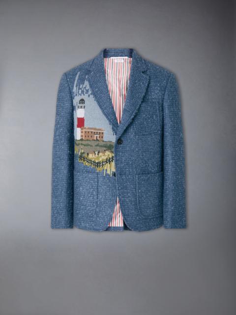 Thom Browne BOUCLE TWEED SCENIC LIGHTHOUSE EMBROIDERY SPORTCOAT