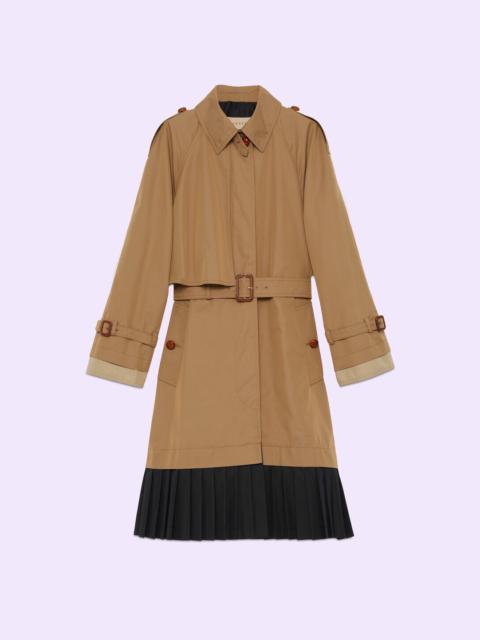 GUCCI Gabardine coat with leather detail
