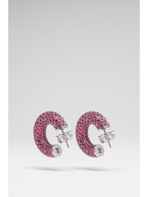 Amina Muaddi CAMERON HOOP MINI RUBY CRYSTALS WITH SILVER BASE