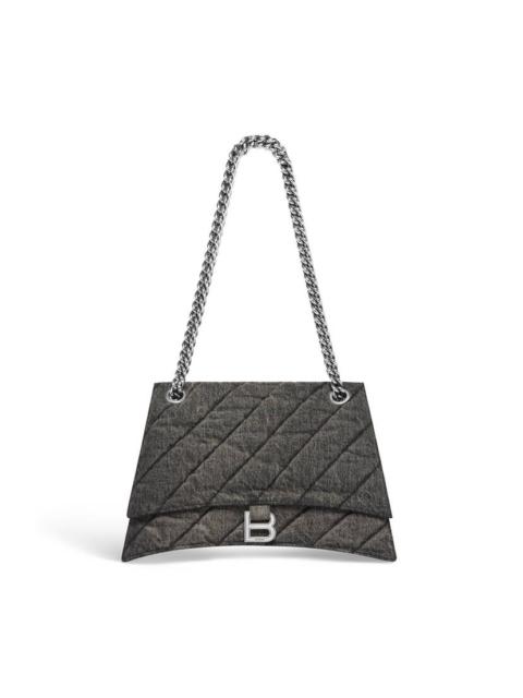 BALENCIAGA Women's Crush Medium Chain Bag Quilted Denim in Black