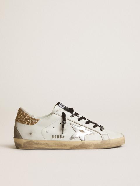 Golden Goose White leather Super-Star sneakers with glittery heel tab