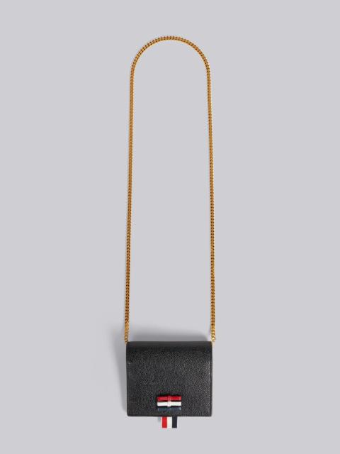 Thom Browne Black Pebble Grain Leather Bow Detail Card Holder With Chain Strap