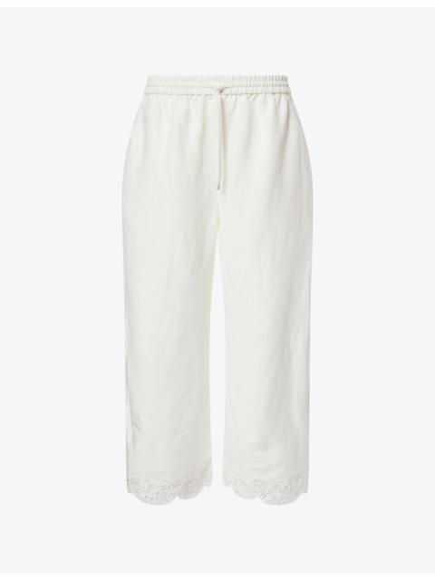 SIMKHAI Ellison Embroidered Linen-Blend Trousers