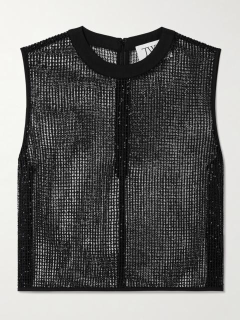 TWP Cropped Sequin-embellished Fishnet Tank