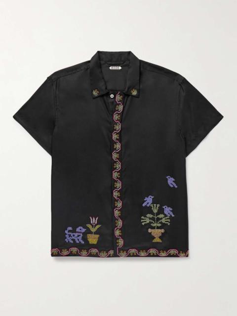 Garden Sampler Bead-Embellished Silk-Twill Shirt