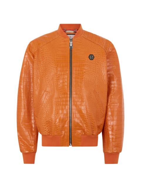 PHILIPP PLEIN embossed-leather bomber jacket