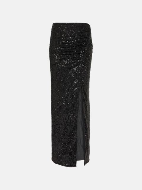 self-portrait Sequined ruched maxi skirt