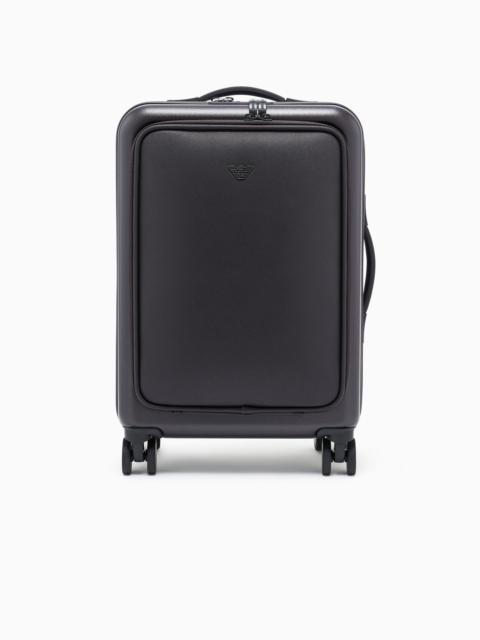 EMPORIO ARMANI ABS CARRY-ON CASE WITH SAFFIANO DETAIL AND EAGLE PLATE