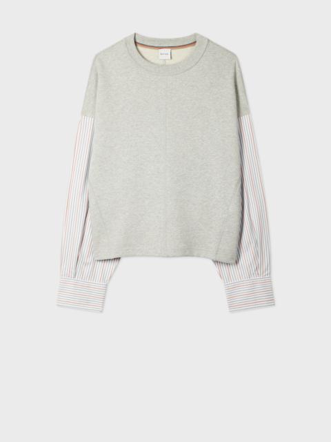 Paul Smith Women's Grey Sweatshirt with Striped Shirt Sleeves