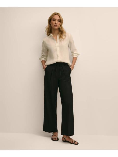 Brooks Brothers Linen-Cotton Blend Tie-Waist Wide-Leg Pants