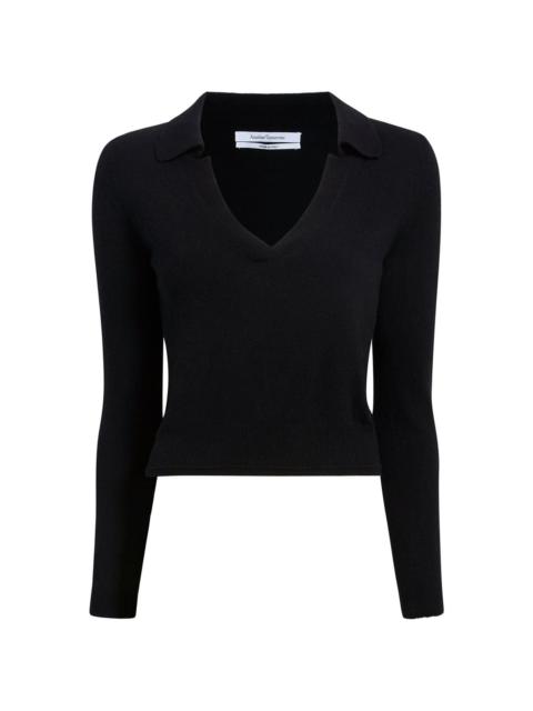 long-sleeve knitted polo top