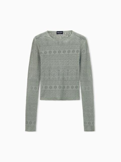 GIORGIO ARMANI SWEATER SLIM CREW NECK STRETCH COTTON LACE