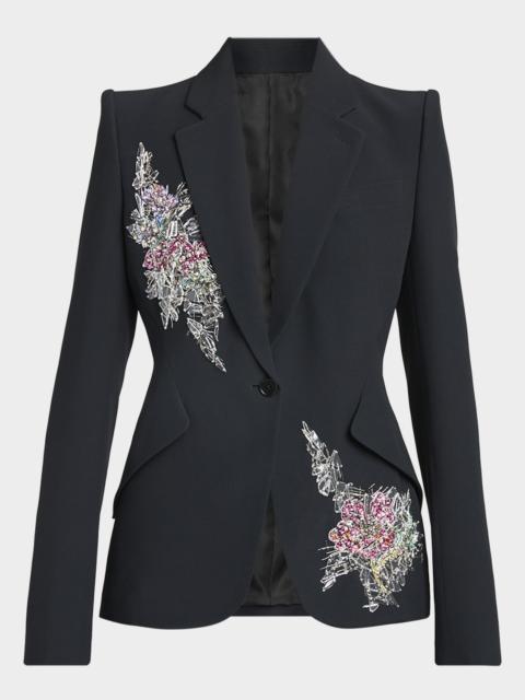 Alexander McQueen Crystal Embroidered Single-Breasted Blazer Jacket