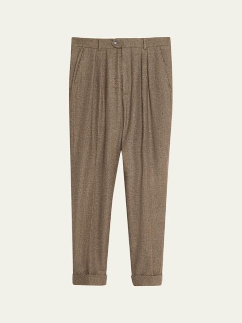 Loro Piana Men's Stafford Wool and Cashmere Pleated Trousers