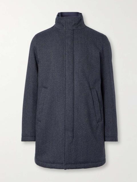 Layered Padded Herringbone Virgin Wool-Twill Coat