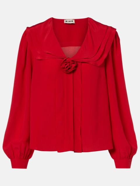 RIXO Emelin floral-appliqué silk blouse