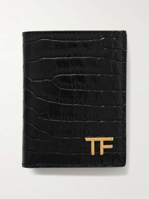 Logo-Embellished Croc-Effect Leather Bifold Cardholder