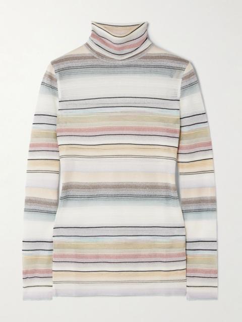 Missoni Striped metallic crochet-knit turtleneck sweater Multi