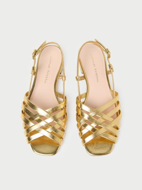 LOEFFLER RANDALL Shelly Gold Leather Flat Sandal