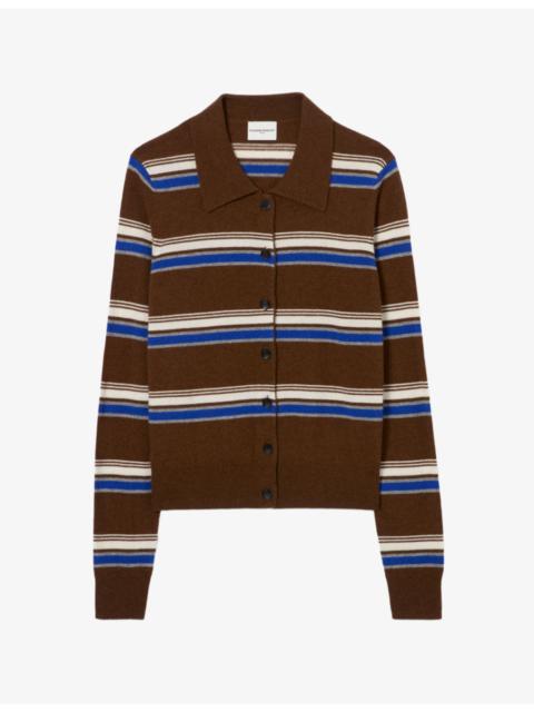Claudie Pierlot Striped Knitted Wool and Cashmere Cardigan
