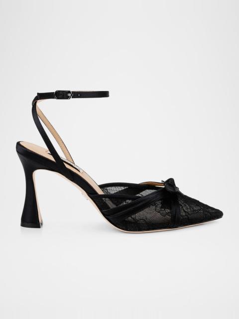 BADGLEY MISCHKA Josie Silk Lace Bow Ankle-Strap Pumps