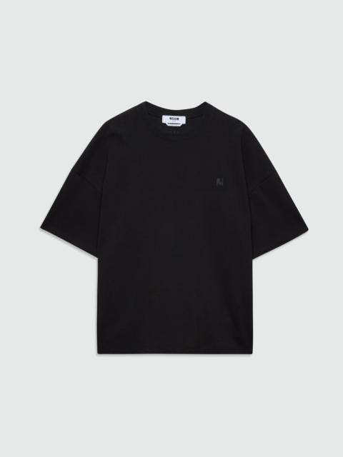 MSGM Black short-sleeve cotton jersey T-shirt with embroidered chest logo