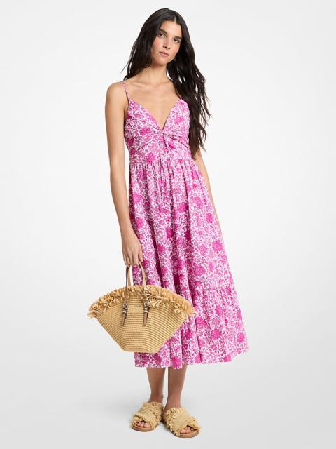 MICHAEL KORS Floral Print Cotton Poplin Midi Dress
