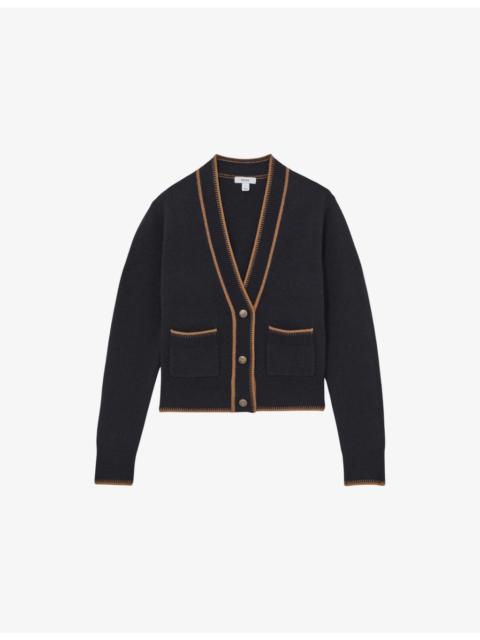 REISS Louisa Colour-Block Wool and Cashmere-Blend Cardigan