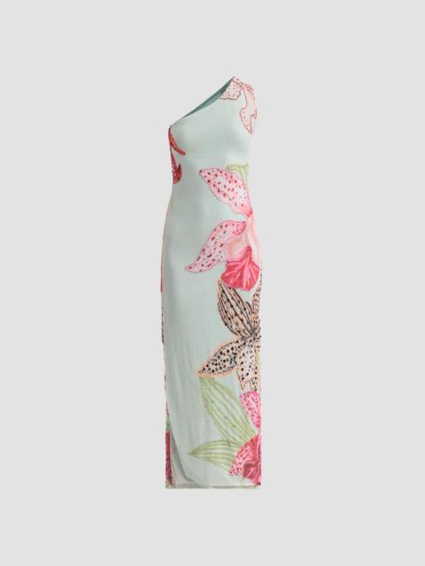 PatBO Women's Orchid Bloom One-Shoulder Beaded Tulle Maxi Dress - Green