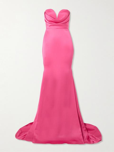 ALEX PERRY Strapless Draped Satin-crepe Gown