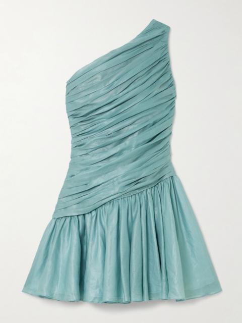 ABADIA Lulu one-shoulder gathered voile mini dress Blue