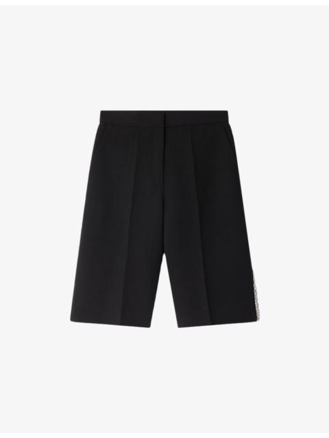 Sandro Rhinestone-Stripe Straight-Leg Woven Bermuda Shorts