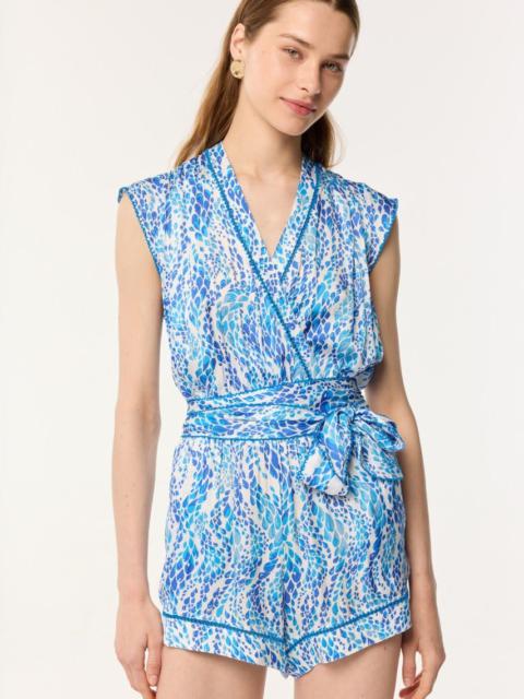 Poupette St Barth Short Jumpsuit Anaik - Blue Wavy Animalier