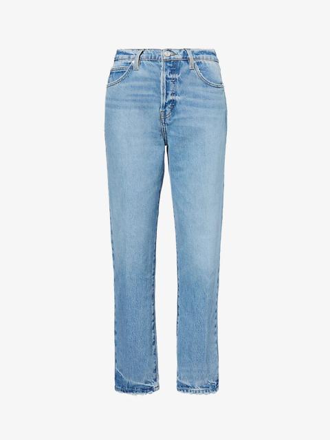 Logo-embellished straight-leg high-rise recycled denim-blend jeans
